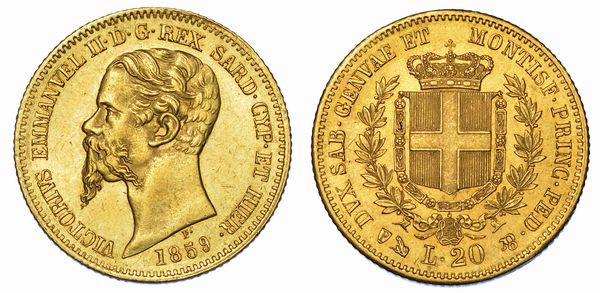 REGNO DI SARDEGNA. VITTORIO EMANUELE II DI SAVOIA, 1849-1861. 20 Lire 1859. Genova.  - Asta Numismatica - Associazione Nazionale - Case d'Asta italiane