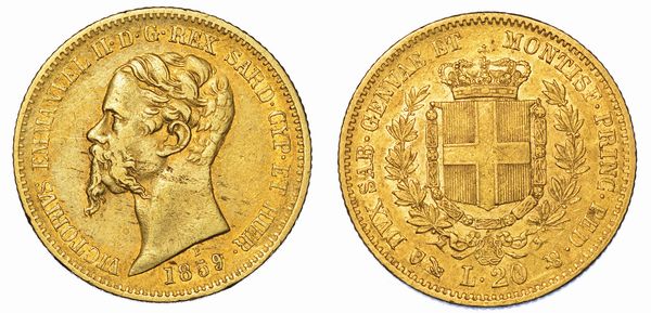 REGNO DI SARDEGNA. VITTORIO EMANUELE II DI SAVOIA, 1849-1861. 20 Lire 1859. Genova.  - Asta Numismatica - Associazione Nazionale - Case d'Asta italiane