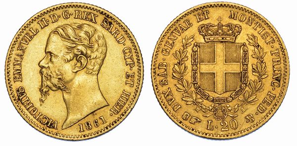 REGNO DI SARDEGNA. VITTORIO EMANUELE II DI SAVOIA, 1849-1861. 20 Lire 1861. Torino.  - Asta Numismatica - Associazione Nazionale - Case d'Asta italiane