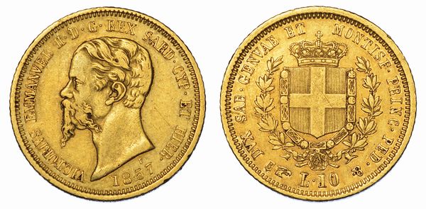 REGNO DI SARDEGNA. VITTORIO EMANUELE II DI SAVOIA, 1849-1861. 10 Lire 1857. Torino.  - Asta Numismatica - Associazione Nazionale - Case d'Asta italiane