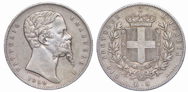 RE ELETTO. VITTORIO EMANUELE II DI SAVOIA, 1859-1861. 5 Lire 1859. Bologna.  - Asta Numismatica - Associazione Nazionale - Case d'Asta italiane