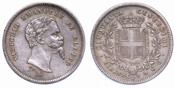 RE ELETTO. VITTORIO EMANUELE II DI SAVOIA, 1859-1861. 50 Centesimi 1860. Firenze.  - Asta Numismatica - Associazione Nazionale - Case d'Asta italiane