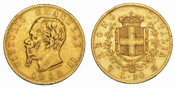 REGNO D'ITALIA. VITTORIO EMANUELE II DI SAVOIA, 1861-1878. 20 Lire 1862. Torino.  - Asta Numismatica - Associazione Nazionale - Case d'Asta italiane