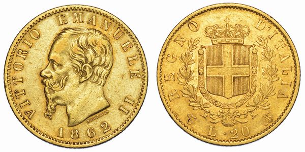 REGNO D'ITALIA. VITTORIO EMANUELE II DI SAVOIA, 1861-1878. 20 Lire 1862. Torino.  - Asta Numismatica - Associazione Nazionale - Case d'Asta italiane