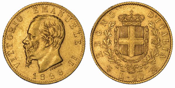 REGNO DITALIA. VITTORIO EMANUELE II DI SAVOIA, 1861-1878. 20 Lire 1866. Torino.  - Asta Numismatica - Associazione Nazionale - Case d'Asta italiane