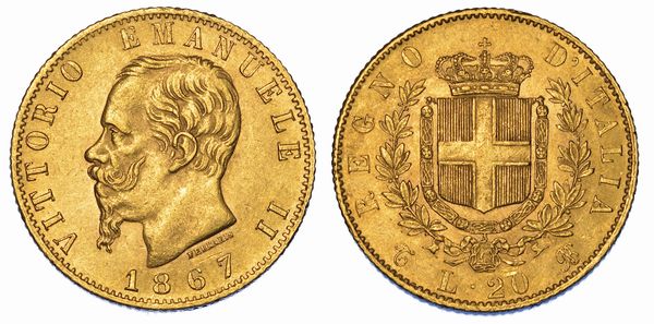 REGNO D'ITALIA. VITTORIO EMANUELE II DI SAVOIA, 1861-1878. 20 Lire 1867. Torino.  - Asta Numismatica - Associazione Nazionale - Case d'Asta italiane