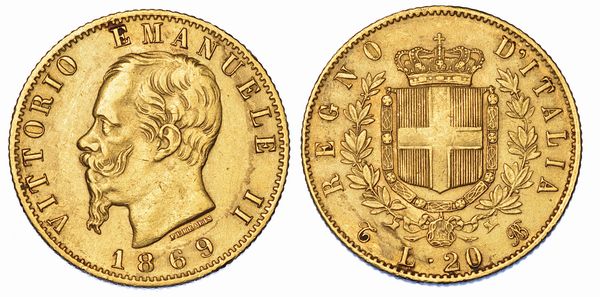 REGNO D'ITALIA. VITTORIO EMANUELE II DI SAVOIA, 1861-1878. 20 Lire 1869. Torino.  - Asta Numismatica - Associazione Nazionale - Case d'Asta italiane