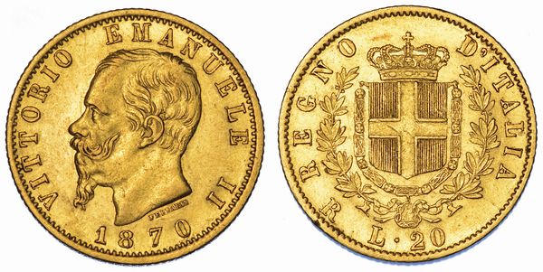 REGNO D'ITALIA. VITTORIO EMANUELE II DI SAVOIA, 1861-1878. 20 Lire 1870. Roma.  - Asta Numismatica - Associazione Nazionale - Case d'Asta italiane