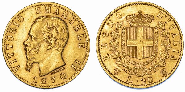 REGNO D'ITALIA. VITTORIO EMANUELE II DI SAVOIA, 1861-1878. 20 Lire 1870. Torino.  - Asta Numismatica - Associazione Nazionale - Case d'Asta italiane