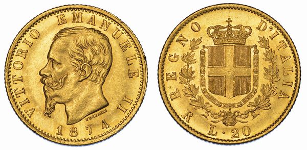 REGNO D'ITALIA. VITTORIO EMANUELE II DI SAVOIA, 1861-1878. 20 Lire 1874. Roma.  - Asta Numismatica - Associazione Nazionale - Case d'Asta italiane