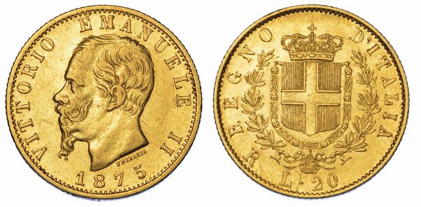 REGNO D'ITALIA. VITTORIO EMANUELE II DI SAVOIA, 1861-1878. 20 Lire 1875. Roma.  - Asta Numismatica - Associazione Nazionale - Case d'Asta italiane