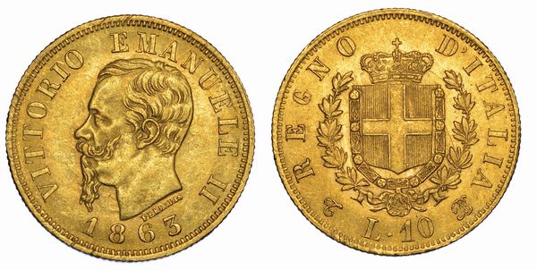 REGNO D'ITALIA. VITTORIO EMANUELE II DI SAVOIA, 1861-1878. 10 Lire 1863. Torino.  - Asta Numismatica - Associazione Nazionale - Case d'Asta italiane