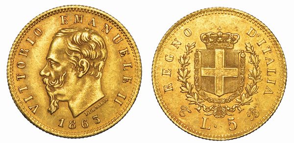 REGNO D'ITALIA. VITTORIO EMANUELE II DI SAVOIA, 1861-1878. 5 Lire 1863. Torino.  - Asta Numismatica - Associazione Nazionale - Case d'Asta italiane