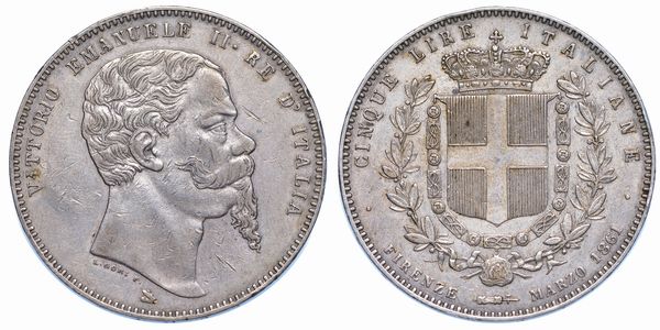 REGNO D'ITALIA. VITTORIO EMANUELE II DI SAVOIA, 1861-1878 5 Lire 1861. Firenze.  - Asta Numismatica - Associazione Nazionale - Case d'Asta italiane