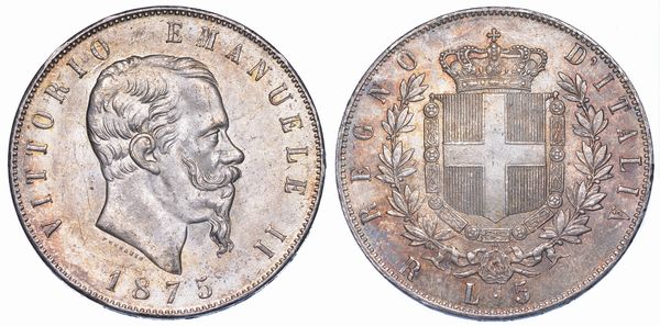 REGNO DITALIA. VITTORIO EMANUELE II DI SAVOIA, 1861-1878. 5 Lire 1875. Roma.  - Asta Numismatica - Associazione Nazionale - Case d'Asta italiane