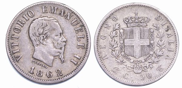 REGNO DITALIA. VITTORIO EMANUELE II DI SAVOIA, 1861-1878. 50 Centesimi 1862. Torino.  - Asta Numismatica - Associazione Nazionale - Case d'Asta italiane