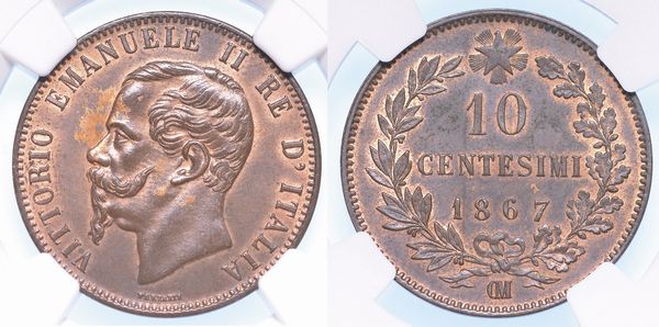 REGNO DITALIA. VITTORIO EMANUELE II DI SAVOIA, 1861-1878. 10 Centesimi 1867. Parigi.  - Asta Numismatica - Associazione Nazionale - Case d'Asta italiane