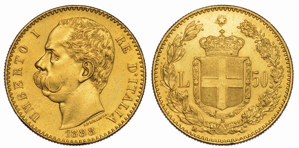 REGNO D'ITALIA. UMBERTO I DI SAVOIA, 1878-1900. 50 Lire 1888.  - Asta Numismatica - Associazione Nazionale - Case d'Asta italiane