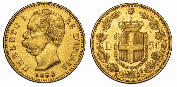 REGNO D'ITALIA. UMBERTO I DI SAVOIA, 1878-1900. 20 Lire 1884.  - Asta Numismatica - Associazione Nazionale - Case d'Asta italiane