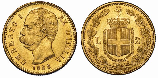 REGNO D'ITALIA. UMBERTO I DI SAVOIA, 1878-1900. 20 Lire 1888.  - Asta Numismatica - Associazione Nazionale - Case d'Asta italiane