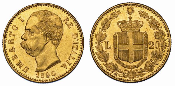 REGNO D'ITALIA. UMBERTO I DI SAVOIA, 1878-1900. 20 Lire 1890.  - Asta Numismatica - Associazione Nazionale - Case d'Asta italiane