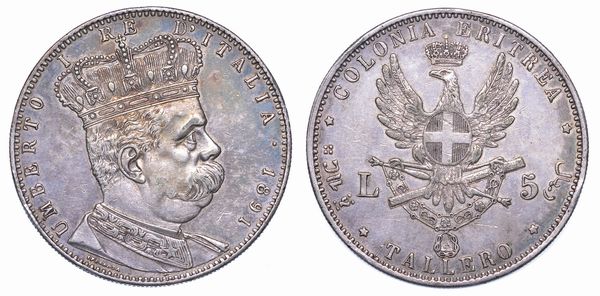 COLONIA ERITREA. UMBERTO I DI SAVOIA, 1890-1896. Tallero 1891.  - Asta Numismatica - Associazione Nazionale - Case d'Asta italiane