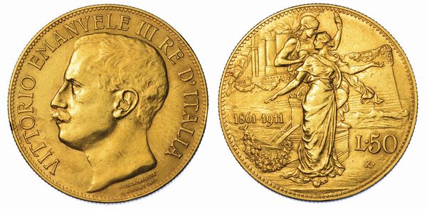 REGNO D'ITALIA. VITTORIO EMANUELE III DI SAVOIA, 1900-1946. 50 Lire 1911. Cinquantenario.  - Asta Numismatica - Associazione Nazionale - Case d'Asta italiane