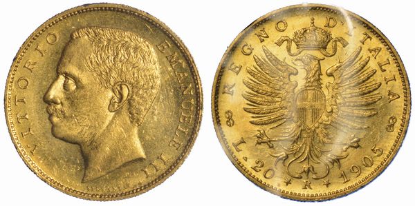 REGNO D'ITALIA. VITTORIO EMANUELE III DI SAVOIA, 1900-1946. 20 Lire 1905. Aquila.  - Asta Numismatica - Associazione Nazionale - Case d'Asta italiane