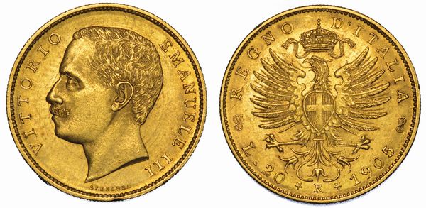 REGNO D'ITALIA. VITTORIO EMANUELE III DI SAVOIA, 1900-1946. 20 Lire 1905. Aquila.  - Asta Numismatica - Associazione Nazionale - Case d'Asta italiane