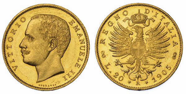 REGNO DITALIA. VITTORIO EMANUELE III DI SAVOIA, 1900-1946. 20 Lire 1905. Aquila Sabauda.  - Asta Numismatica - Associazione Nazionale - Case d'Asta italiane