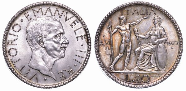 REGNO D'ITALIA. VITTORIO EMANUELE III DI SAVOIA, 1900-1946. 20 Lire 1927/A. VI. Littore.  - Asta Numismatica - Associazione Nazionale - Case d'Asta italiane