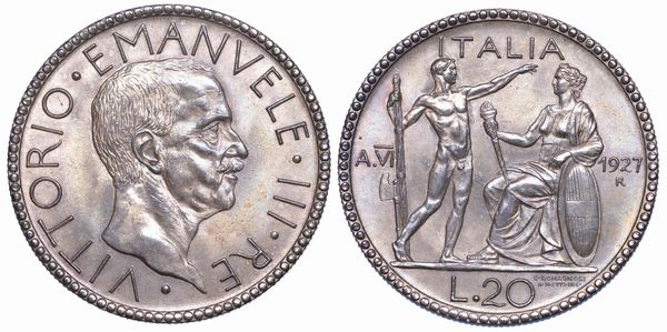 REGNO DITALIA. VITTORIO EMANUELE III DI SAVOIA, 1900-1946. 20 Lire 1927/A. VI. Littore.  - Asta Numismatica - Associazione Nazionale - Case d'Asta italiane