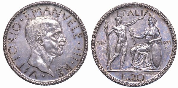 REGNO DITALIA. VITTORIO EMANUELE III DI SAVOIA, 1900-1946. 20 lire 1931/IX. Littore. SERIE PER NUMISMATICI.  - Asta Numismatica - Associazione Nazionale - Case d'Asta italiane