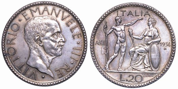 REGNO DITALIA. VITTORIO EMANUELE III DI SAVOIA, 1900-1946. 20 lire 1934/XII. Littore. SERIE PER NUMISMATICI.  - Asta Numismatica - Associazione Nazionale - Case d'Asta italiane