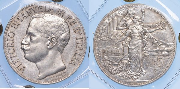 REGNO DITALIA. VITTORIO EMANUELE III DI SAVOIA, 1900-1946.<BR><BR> 5 Lire 1911. Cinquantenario.  - Asta Numismatica - Associazione Nazionale - Case d'Asta italiane