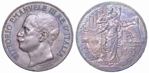 REGNO DITALIA. VITTORIO EMANUELE III DI SAVOIA, 1900-1946. 5 Lire 1911. Cinquantenario.  - Asta Numismatica - Associazione Nazionale - Case d'Asta italiane