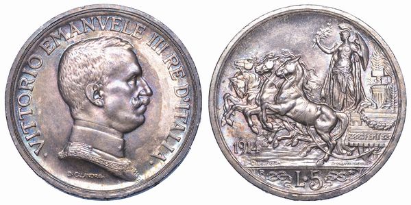 REGNO DITALIA. VITTORIO EMANUELE III DI SAVOIA, 1900-1946. 5 Lire 1914. Quadriga briosa.  - Asta Numismatica - Associazione Nazionale - Case d'Asta italiane