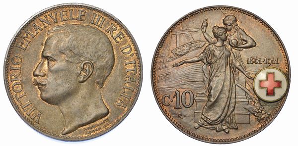 REGNO DITALIA. VITTORIO EMANUELE III DI SAVOIA, 1900-1946. Medaglia da 10 Centesimi (1911) a favore della Croce Rossa Italiana.  - Asta Numismatica - Associazione Nazionale - Case d'Asta italiane