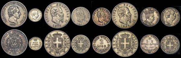 REGNO DI SARDEGNA E DITALIA. Lotto di otto monete.  - Asta Numismatica - Associazione Nazionale - Case d'Asta italiane