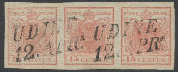 Lombardo veneto - 15 cent. II tipo con carta pseudo vergata  - Asta Francobolli e Storia Postale - Associazione Nazionale - Case d'Asta italiane