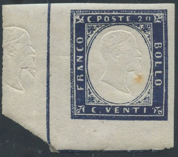 Sardegna - 20 cent. Indaco con doppia linea di riquadro  - Asta Francobolli e Storia Postale - Associazione Nazionale - Case d'Asta italiane