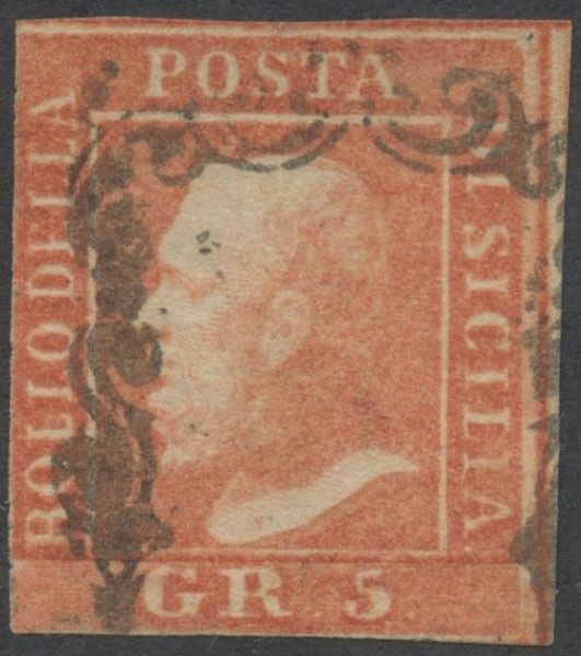 Sicilia - 5 gr. vermiglio usato  - Asta Francobolli e Storia Postale - Associazione Nazionale - Case d'Asta italiane