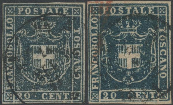 Toscana G.P. - 20 cent in due tonalità  - Asta Francobolli e Storia Postale - Associazione Nazionale - Case d'Asta italiane