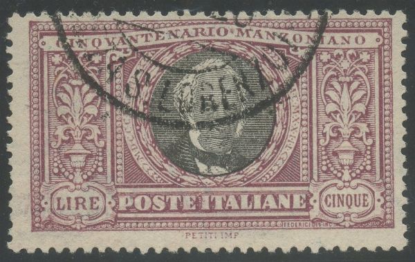 Regno - 5 Lire Manzoni  - Asta Francobolli e Storia Postale - Associazione Nazionale - Case d'Asta italiane