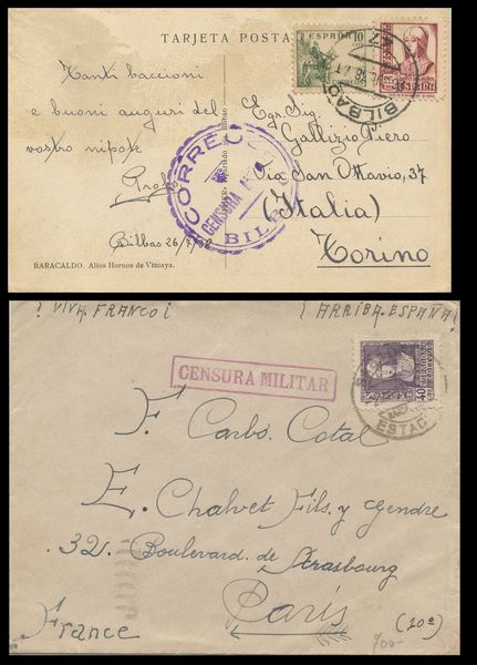 Storia Postale - Guerra di Spagna  - Asta Francobolli e Storia Postale - Associazione Nazionale - Case d'Asta italiane