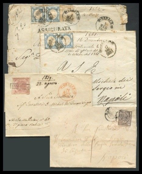 Prov. Napoletane - Insieme di quattro lettere.  - Asta Francobolli e Storia Postale - Associazione Nazionale - Case d'Asta italiane