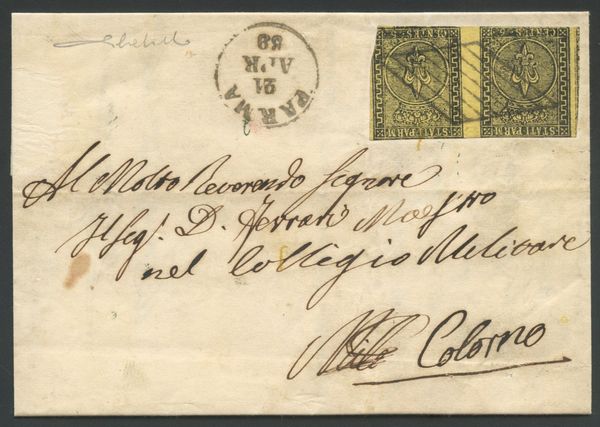 Parma - 5 cent. con interspazio di gruppo su lettera.  - Asta Francobolli e Storia Postale - Associazione Nazionale - Case d'Asta italiane