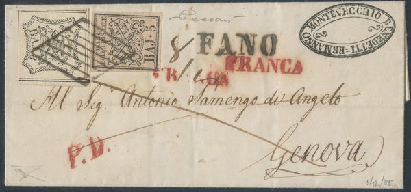 Pontificio - Lettera da Montevecchio per Genova  - Asta Francobolli e Storia Postale - Associazione Nazionale - Case d'Asta italiane