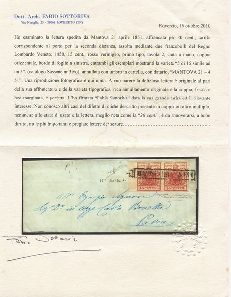 Lombardo Veneto - la lettera ''26 centesimi''  - Asta Francobolli e Storia Postale - Associazione Nazionale - Case d'Asta italiane