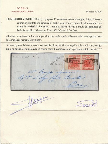 Lombardo Veneto - la lettera ''26 centesimi''  - Asta Francobolli e Storia Postale - Associazione Nazionale - Case d'Asta italiane